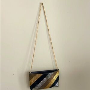 Elegant Black and Gold Striped Clutch Aluminum Mesh Crossbow Purse